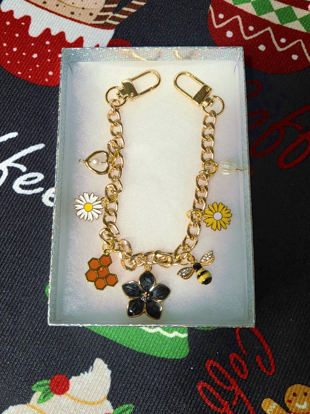 Gold Charm Chain with Floral, Bee & Honeycomb Charms